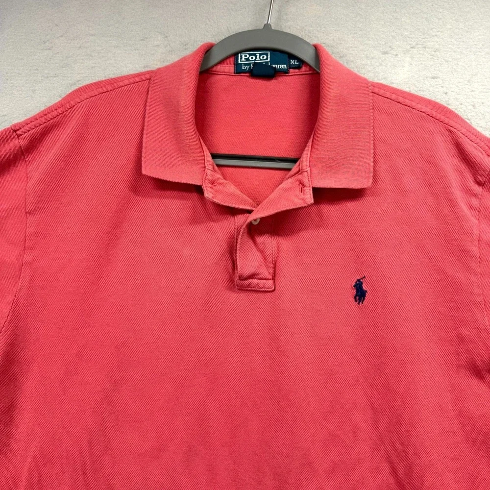 Ralph Lauren‎ Polo Shirt Mens XL Salmon Blue Pony Golf Preppy Country Club Y2K
